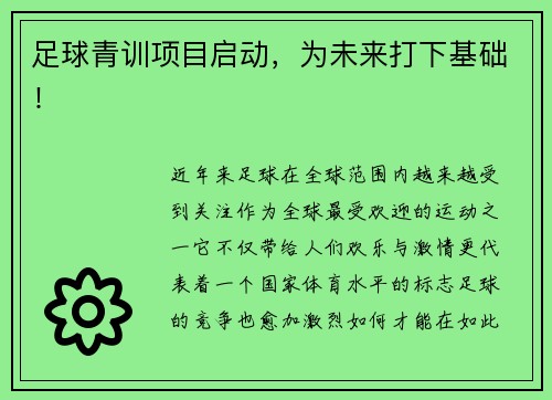 足球青训项目启动，为未来打下基础！