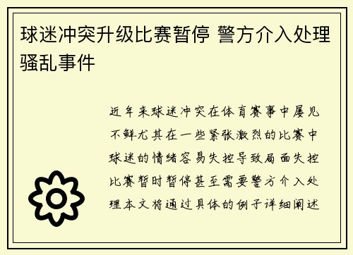 球迷冲突升级比赛暂停 警方介入处理骚乱事件