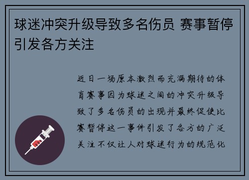 球迷冲突升级导致多名伤员 赛事暂停引发各方关注
